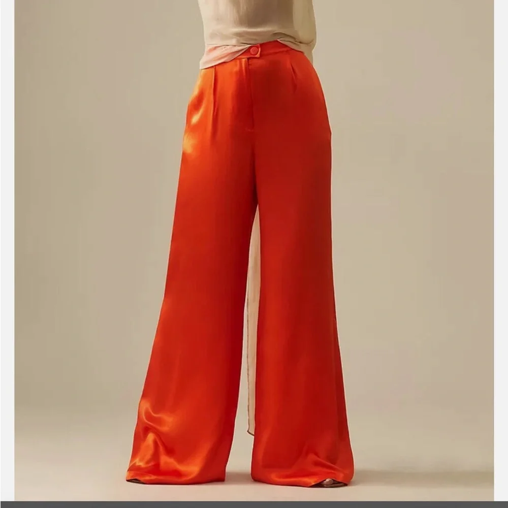 NWT Anthropologie Corey Lynn Calter Pleated Wide-Leg Satin Pants size ME…